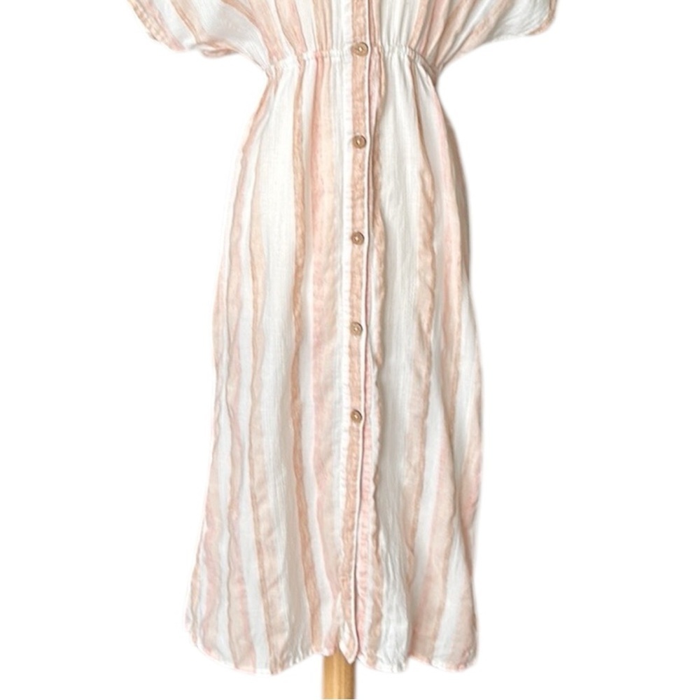 Roxy Joyful Noise Stripe Cotton Shirt Dress Coastal Beachy Casual Size Small View 5